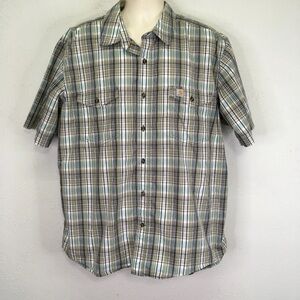 Carhartt Force Mens 2XL Button Shirt Relaxed Fit Green White Plaid Short Sleeve